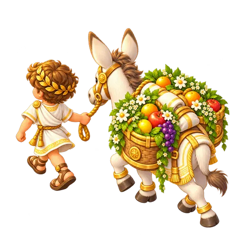 Heavenly City: Donkey with fruit (back view)