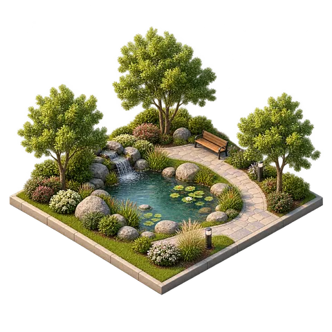 Modern Town: Park and pond