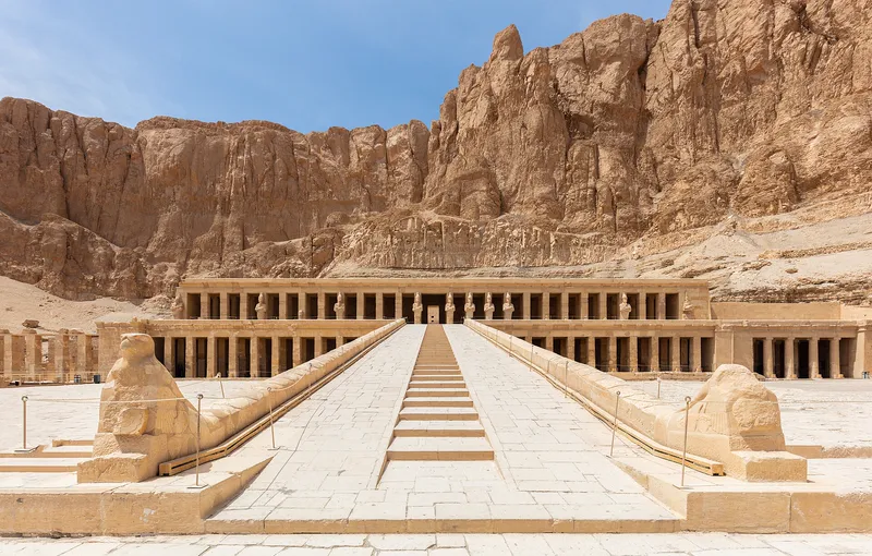 Queen Hatshepsut's temple at Deir el-Bahari. Trees brought from Punt were planted in front of it.