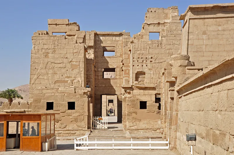 The fortified gate of Medinet Habu, the temple of Ramesses III, built like a fortress tower.