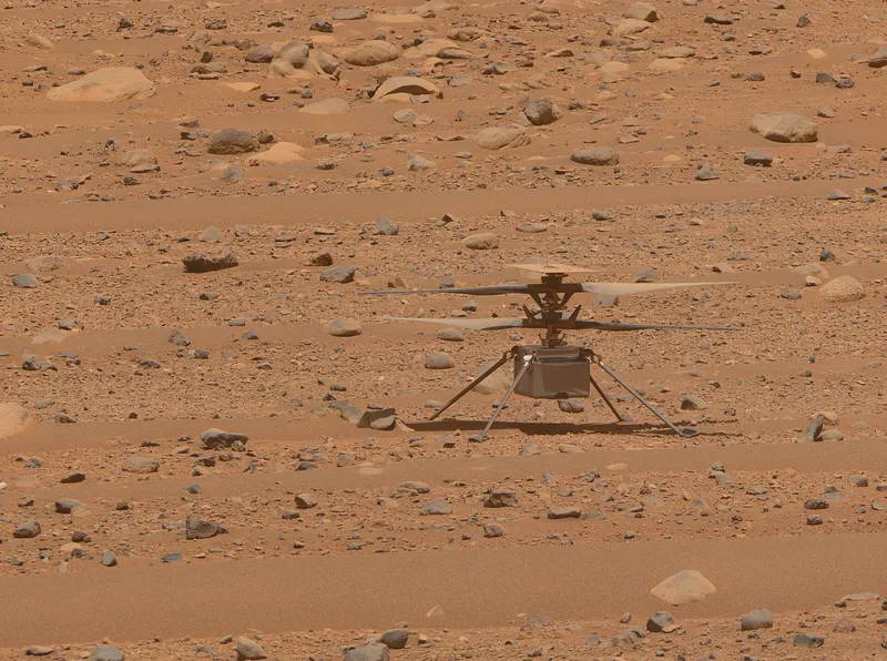 NASA's Ingenuity helicopter on Mars, photographed by the Perseverance rover.