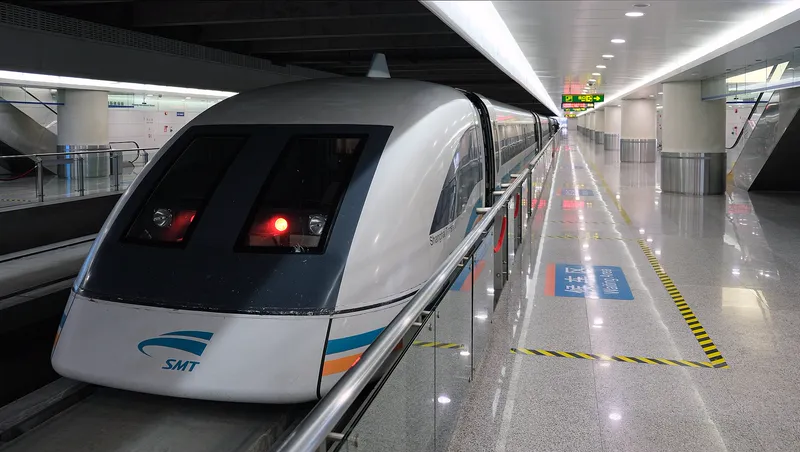 The Shanghai Maglev train, which floats on magnets on its way to the city's airport.