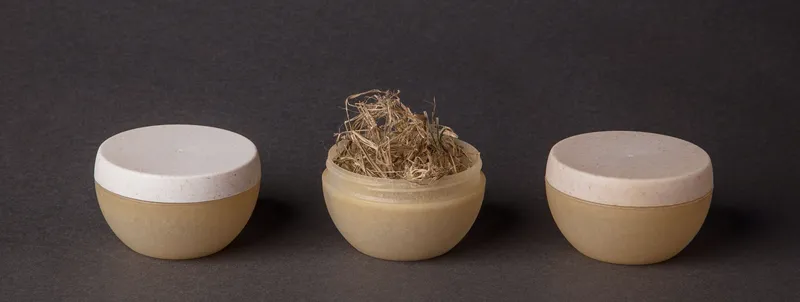 Jars made with hemp fibers, a plant-based alternative to plastic.