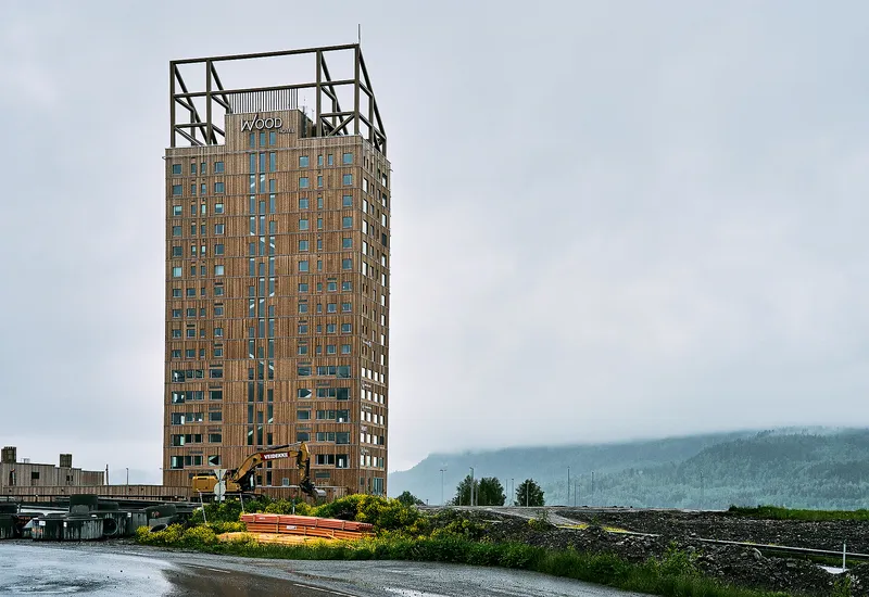 A tall timber building in Norway, where engineered wood is used to build upward.