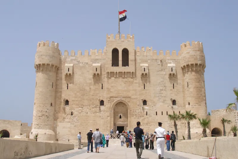 The Citadel of Qaitbay in Alexandria, Egypt, built in the 1400s on the site of the ancient Pharos lighthouse.