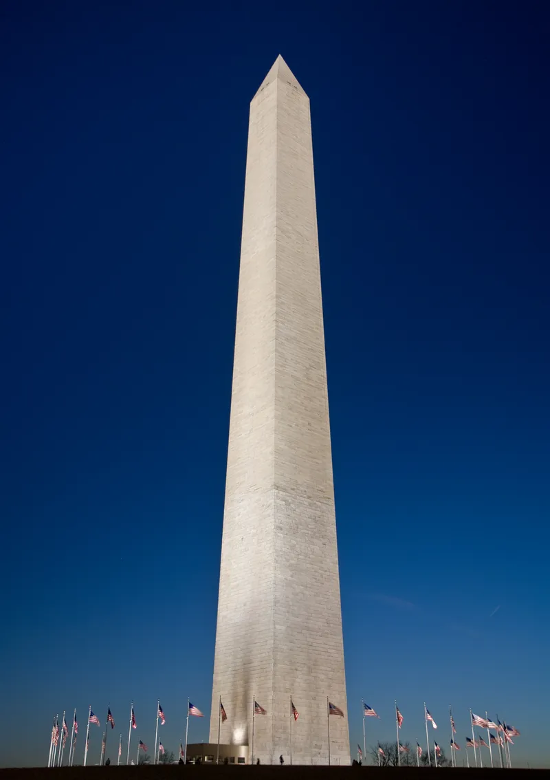 The Washington Monument, a stone obelisk in Washington, DC.
