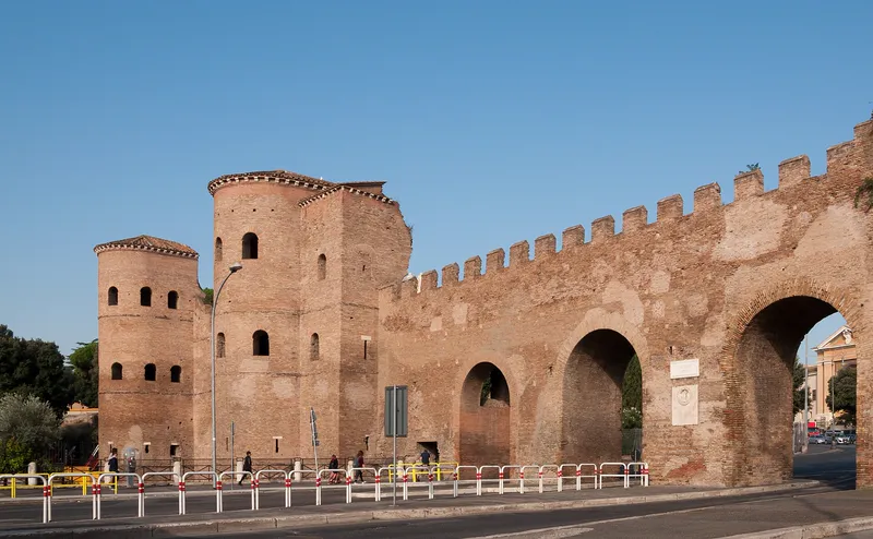 The Aurelian Walls at the Porta Asinaria in Rome.
