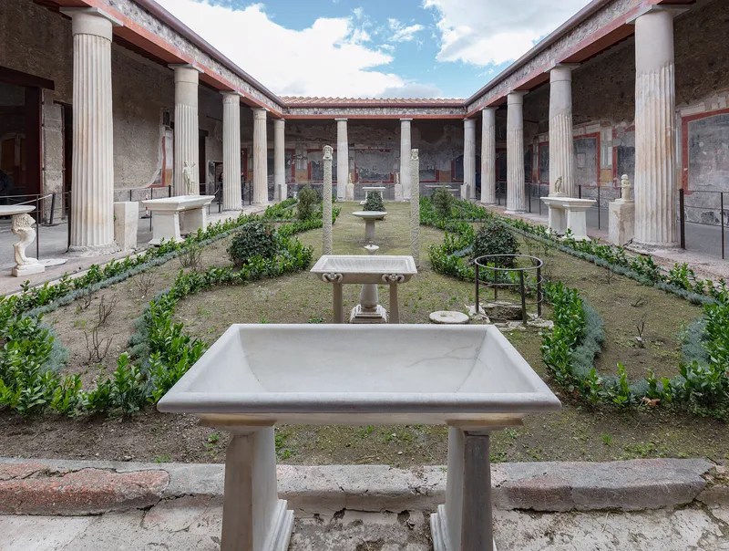 A peristyle garden inside a Pompeii town house.
