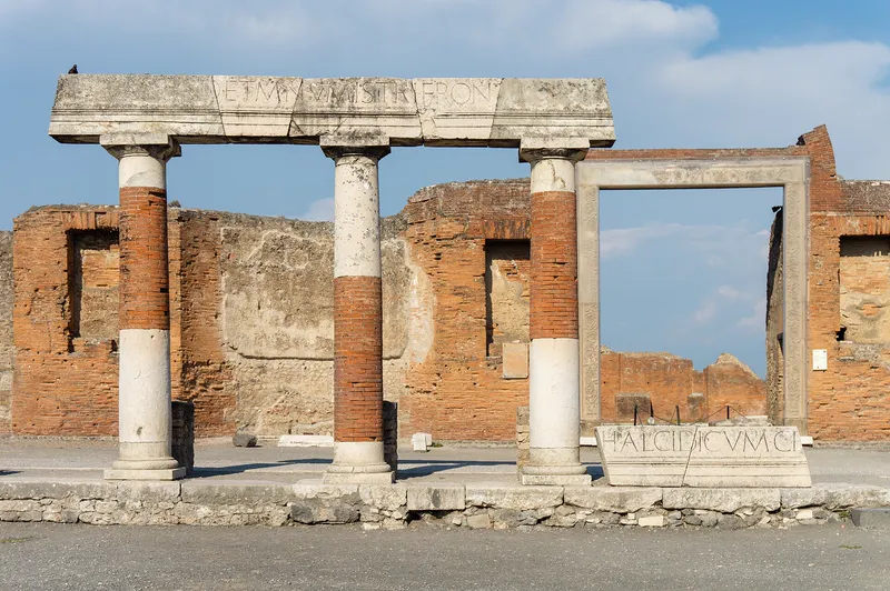 The entrance to the Building of Eumachia on the forum of Pompeii.