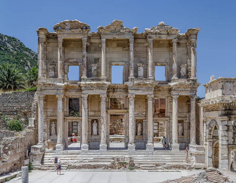 The rebuilt front of the Library of Celsus in Ephesus, Turkey.