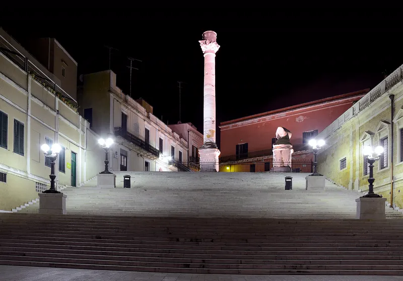 The column at Brindisi, in southern Italy, that marks the end of the Via Appia, the first great Roman road.