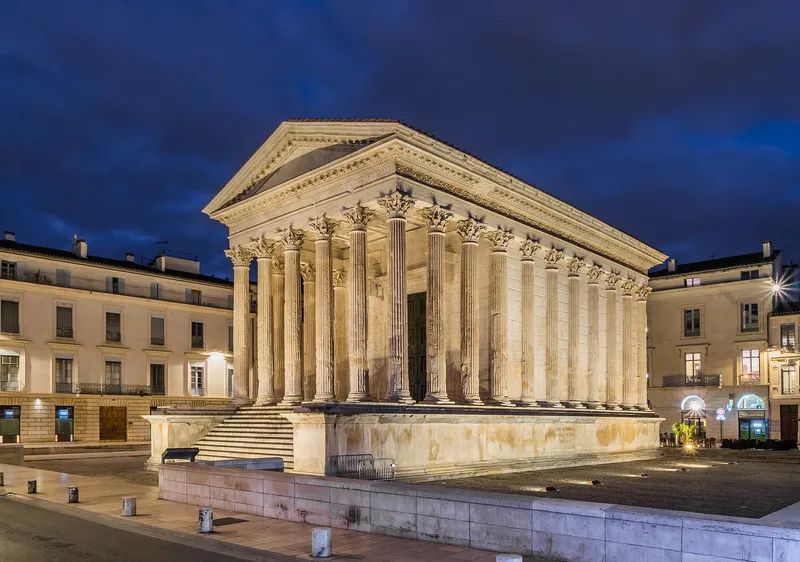 The Maison Carrée in Nîmes, France, one of the best-preserved Roman temples.
