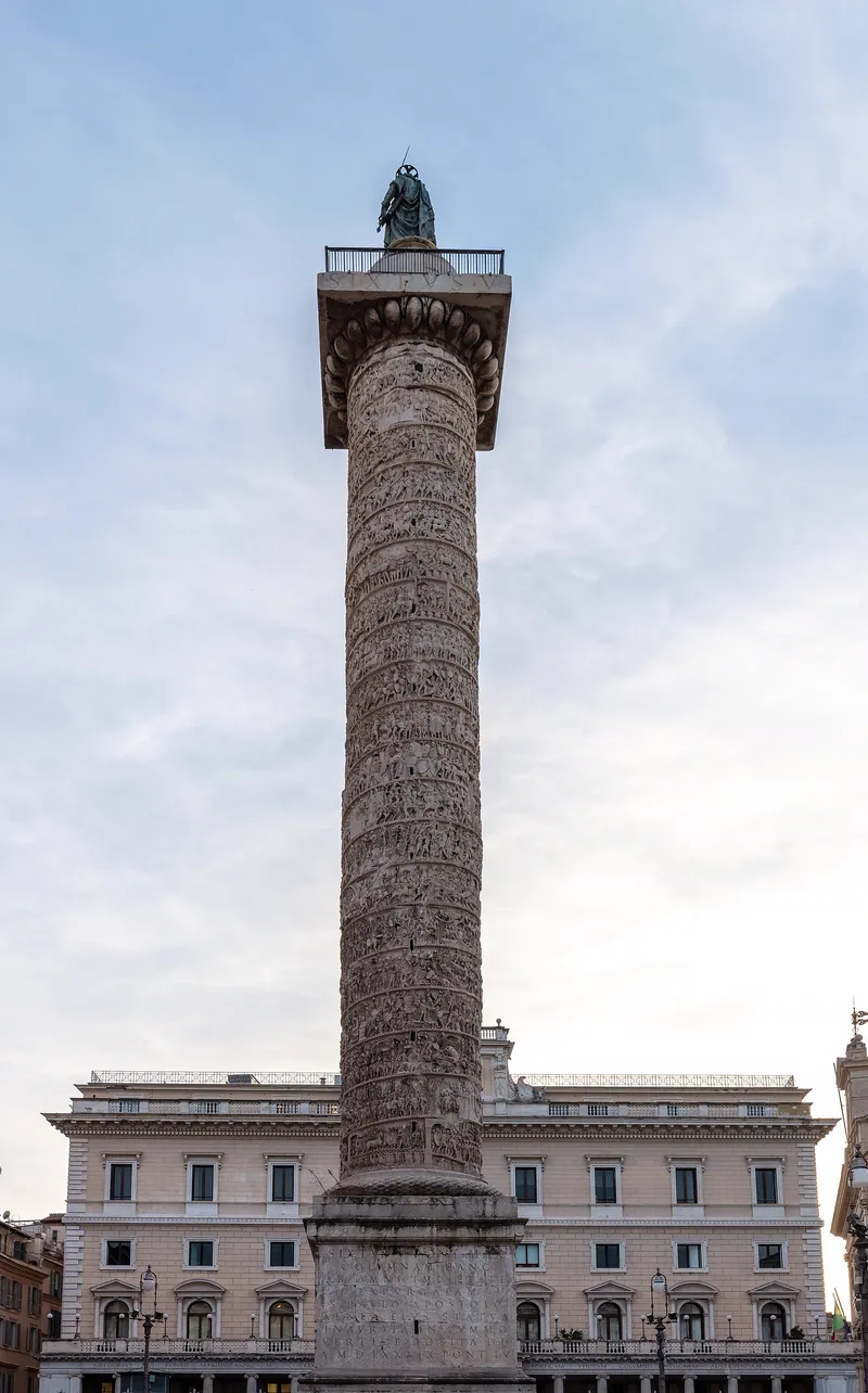 The Column of Marcus Aurelius in Rome's Piazza Colonna.