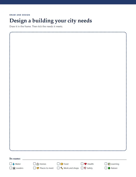 A drawing page: design a building your city needs.