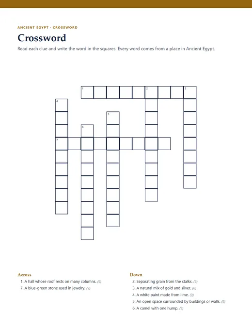A crossword with clues from Ancient Egypt.