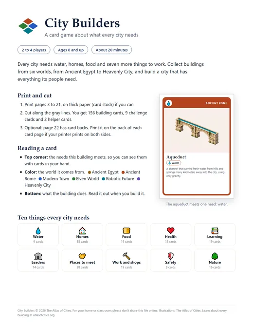 The first page of the rules, with an example card.