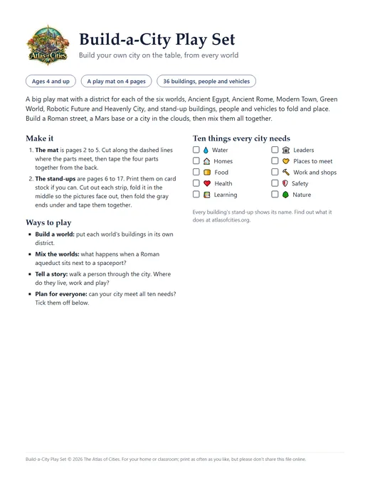 The guide: how to make the set, ways to play and a checklist of ten things every city needs.