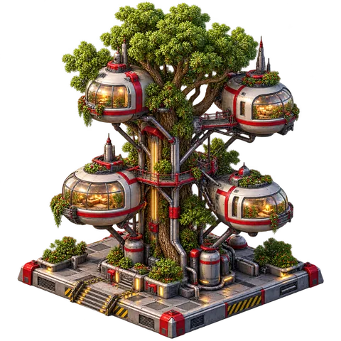 Tree pod habitat in the Robotic Future city