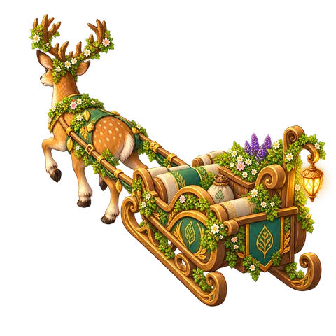 Back view of the deer sleigh (Green World)